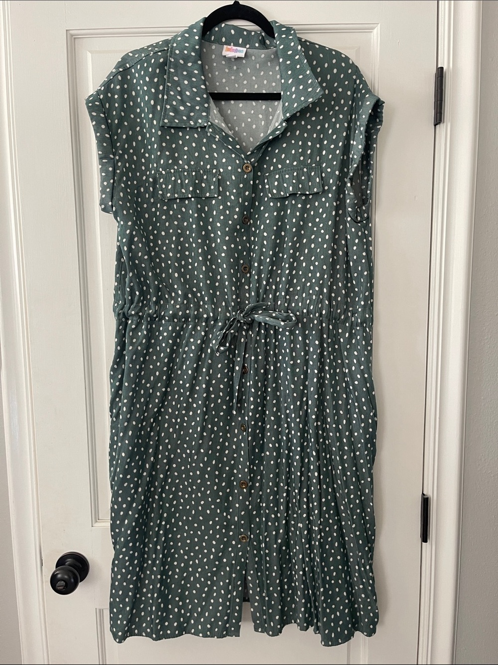 LuLaRoe blue Polka Dot Button-Front Midi Dress